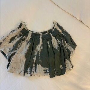 Green and Cream Tie-Dye Off-Shoulder Top